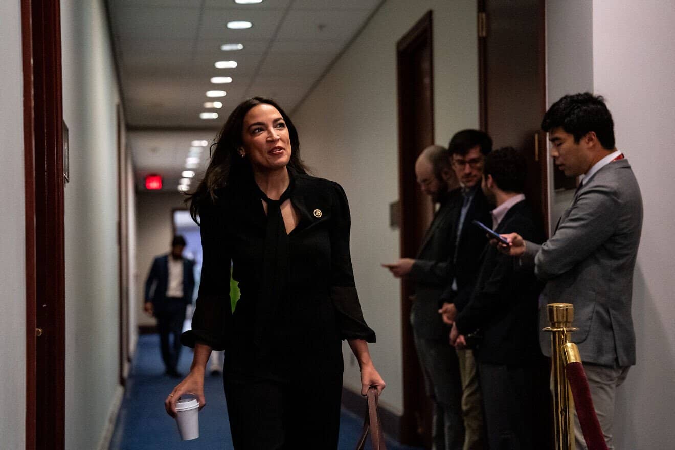 Rep. Alexandria Ocasio-Cortez (D-N.Y.) arrives for a meeting of the House Democratic Caucus at the U.S. Capitol in Washington, D.C., on May 7, 2024. Photo by Kent Nishimura/Getty Images.