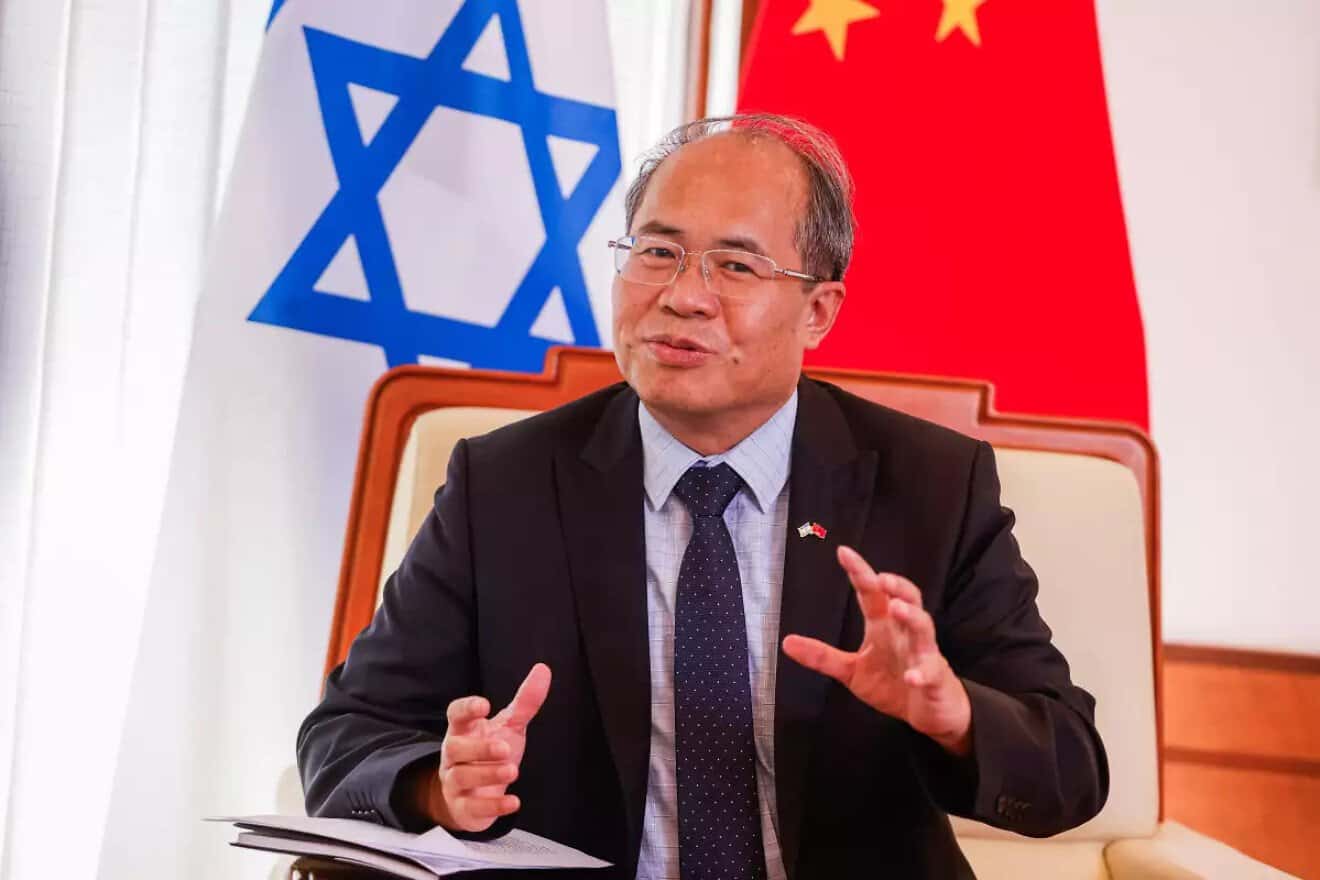 Ambassador Xiao Junzheng during his interview with "Israel Hayom," July 2025. Photo by Yehoshua Yosef.