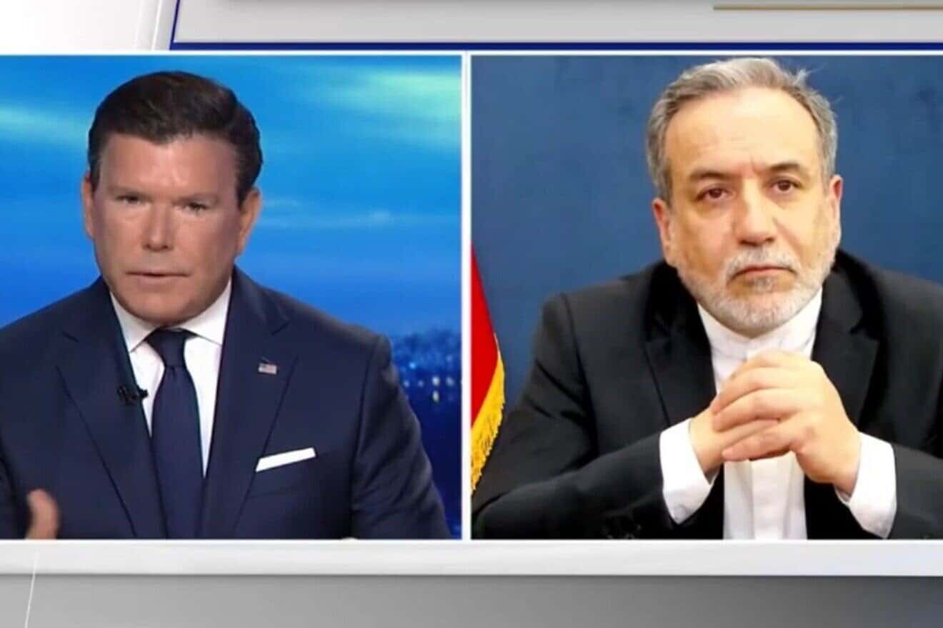 Iranian Foreign Minister Abbas Araghchi (r) speaks with Fox News anchor Bret Baier, July 21, 2025. Credit: Fox News/Screenshot.