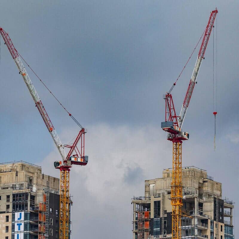 Cranes working at a construction site in Jerusalem, Feb. 19, 2025. Photo by Nati Shohat/Flash90.