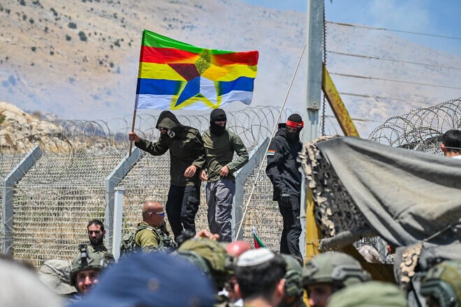 Golan Druze protest in Majdal Shams, near the Syrian border fence, in solidarity with their brethren in Syria, July 16, 2025. Photo by Michael Giladi/Flash90.
