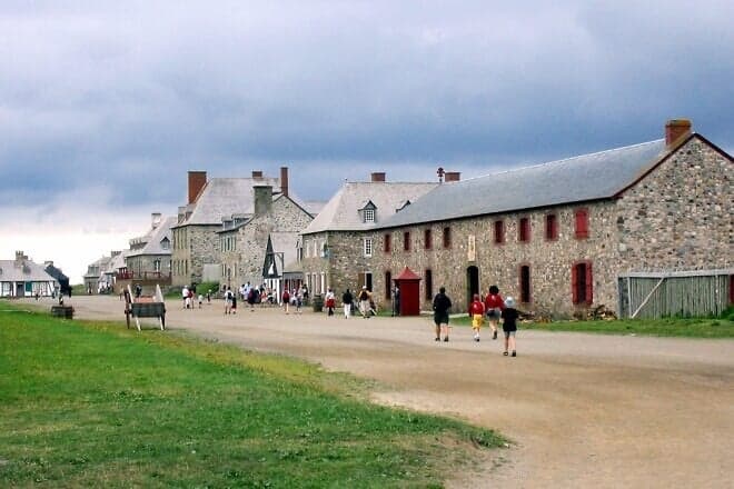 The Government of Canada rebuilt one-fifth of Louisbourg, on Cape Breton Island in Nova Scotia, and its fortifications; the multi-year work commenced in 1963. Credit: Aconcagua via Wikimedia Commons.