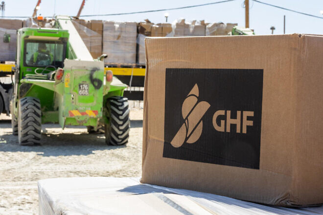 Aid readied for delivery to Palestinian residents of the Gaza Strip in 2025. Credit: Courtesy of Gaza Humanitarian Foundation.