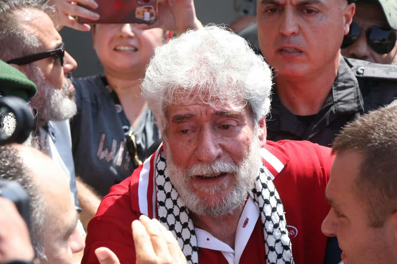 Well-wishers welcome Lebanese terrorist Georges Ibrahim Abdallah upon his arrival at Beirut International Airport, on July 25, 2025. Photo by Ibrahim Amro/AFP via Getty Images.
