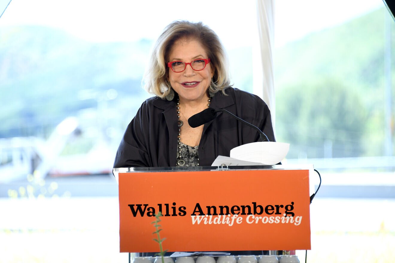 Wallis Annenberg, chairman, president and CEO of the Annenberg Foundation, speaks at the Wallis Annenberg Wildlife Crossing Groundbreaking Celebration in Agoura Hills, Calif., on April 22, 2022. Credit: Jon Kopaloff/Getty Images for the National Wildlife Foundation.
