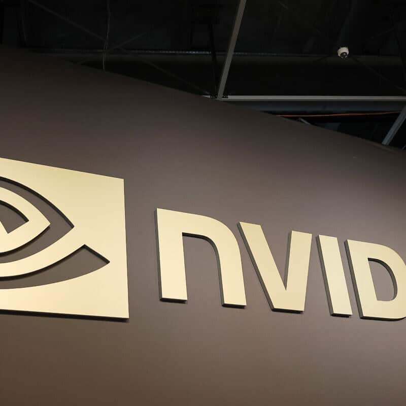 The logo of the U.S. company Nvidia, which designs graphics processors, application programming interfaces (APIs) for data science and supercomputing, as well as systems on a chip (SoCs) for the mobile computing and automotive markets, at the 9th edition of the VivaTech show at Parc des Expositions Porte de Versailles on June 12, 2025 in Paris, France. Photo by Chesnot/Getty Images.
