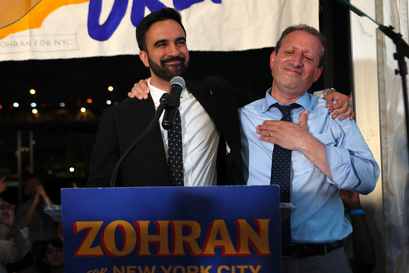New York City mayoral candidate Zohran Mamdani (left) with fellow mayoral candidate Brad Lander during an election night gathering at The Greats of Craft LIC, Queens, June 24, 2025. Credit: Michael M. Santiago/Getty Images.