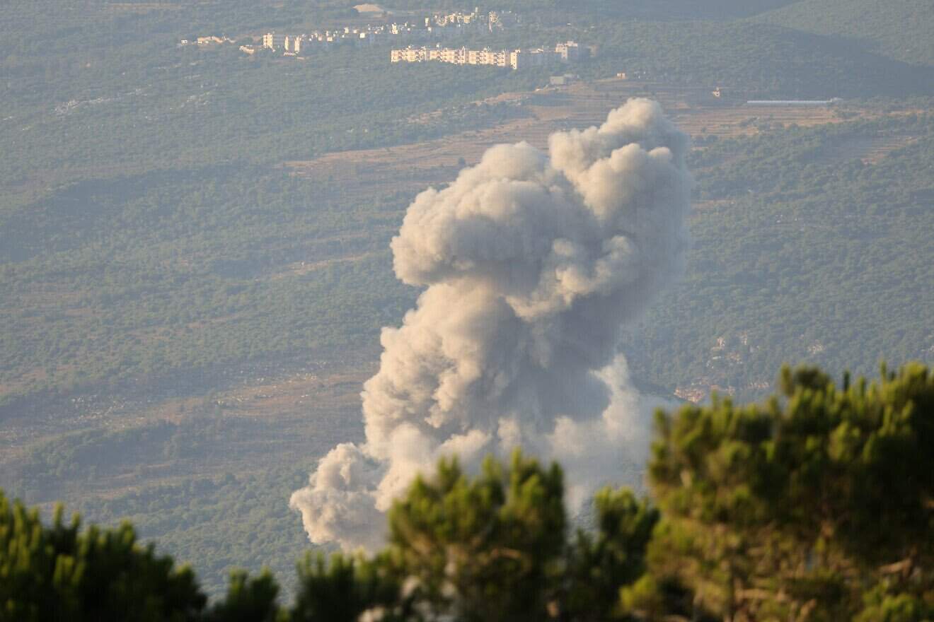 Smoke billows from an Israeli airstrike that targeted the area of Jabal al-Rihan in the southern Lebanese district of Jezzine on July 3, 2025. Photo by Rabih Daher/AFP via Getty Images.