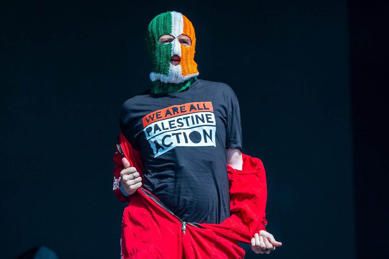 DJ Provaí of Kneecap performs on the West Holts Stage during during day four of Glastonbury Festival 2025 at Worthy Farm, Pilton, England, on June 28, 2025. Photo by Matt Cardy/Getty Images.