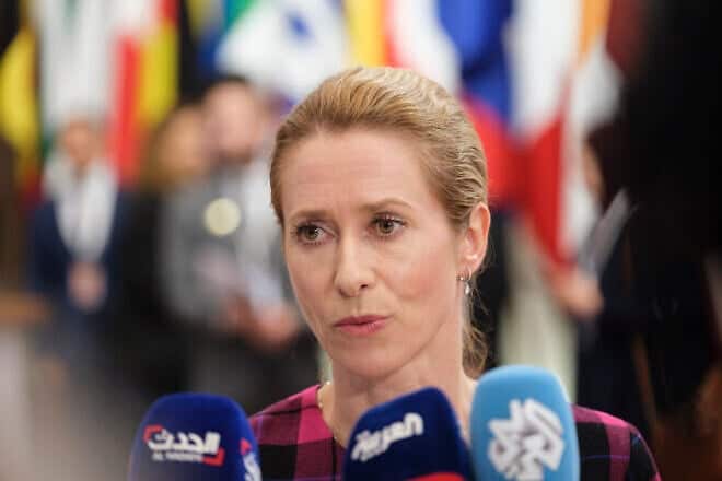 E.U. High Representative for Foreign Affairs and Security Policy Kaja Kallas talks to the media in Brussels, July 14, 2025. Photo by Thierry Monasse/Getty Images.
