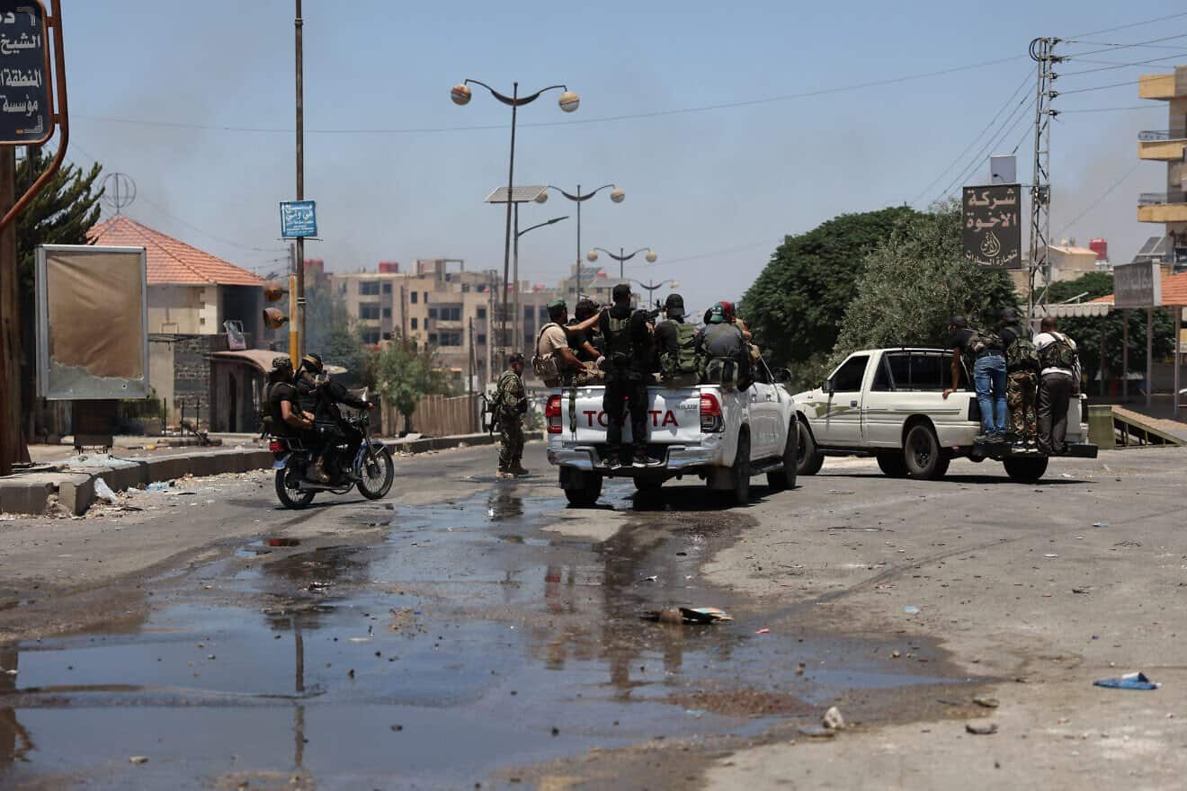 Syrian Army and Security Forces enter Sweida, Syria, on July 15 , 2025. Photo by Getty Images.