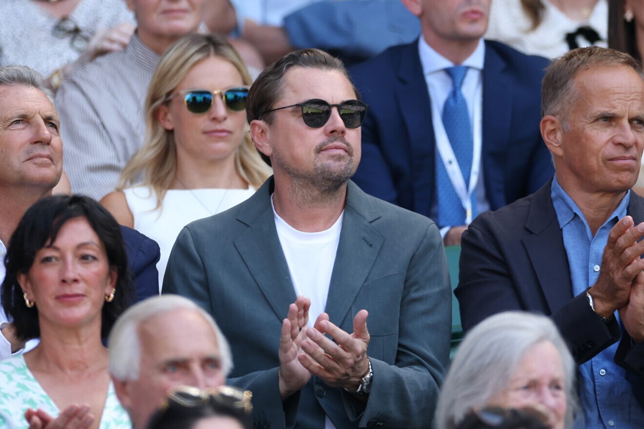 Actor Leonardo Di Caprio applauds during the Gentlemen’s Singles semi-final match between Taylor Fritz of United States and Carlos Alcaraz of Spain on day 12 of The Championships at Wimbledon 2025 at All England Lawn Tennis and Croquet Club in London on July 11, 2025. Photo by Ezra Shaw/Getty Images.
