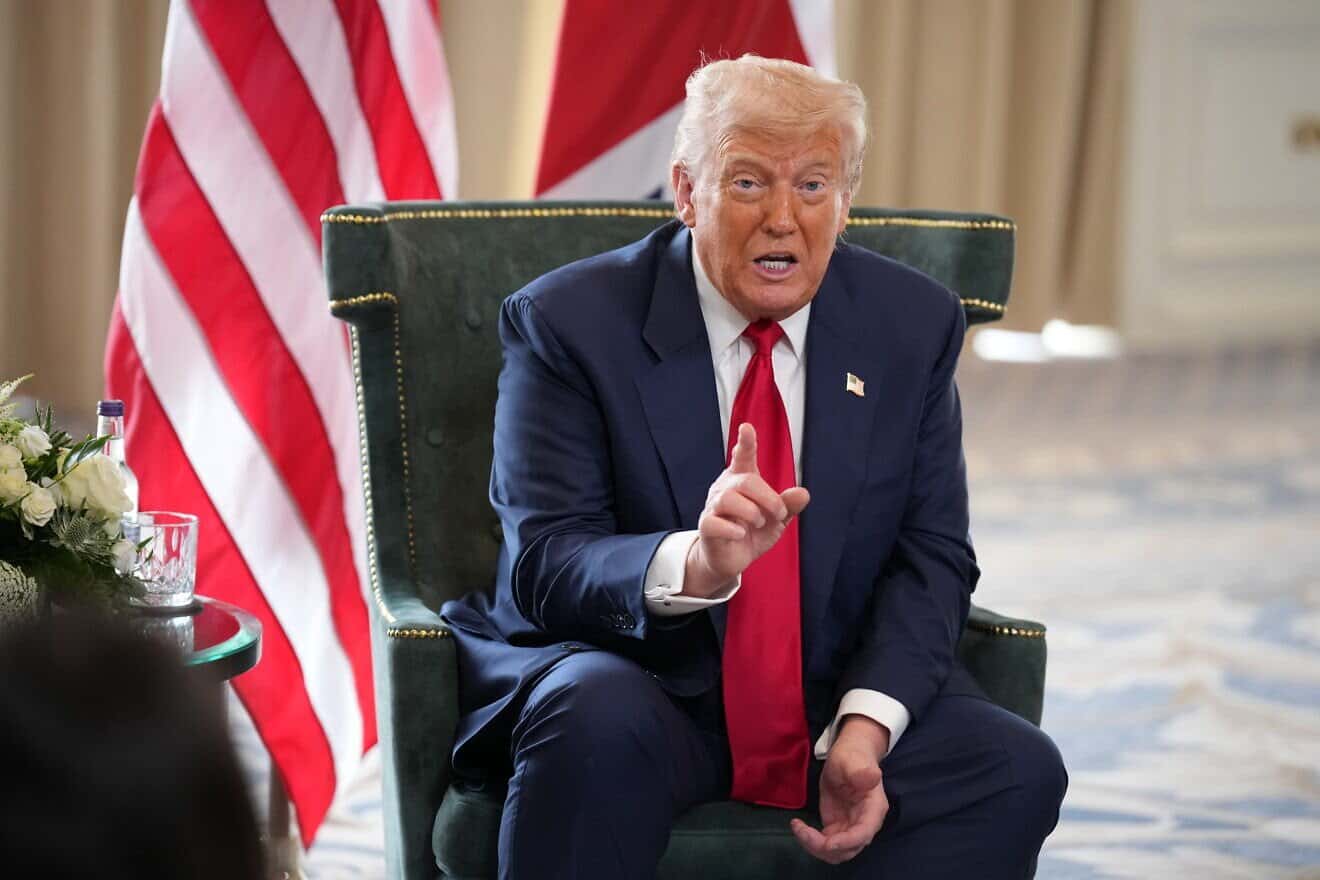 U.S. President Donald Trump speaks during a meeting with U.K. Prime Minister Keir Starmer for bilateral talks at Trump Turnberry golf club in Turnberry, Scotland, on July 28, 2025. Photo by Andrew Harnik/Getty Images.