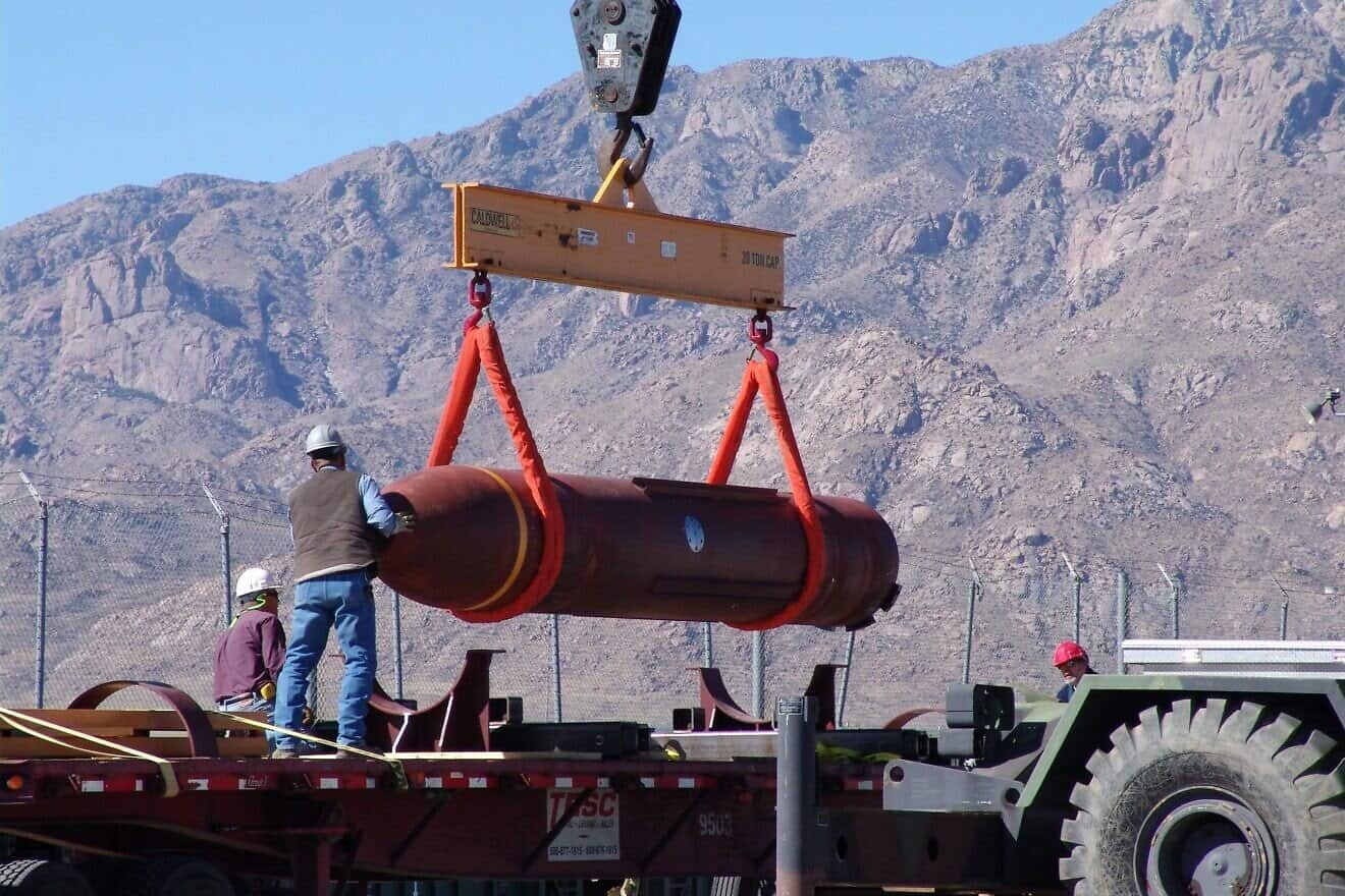 Prototype of the 30,000-pound Massive Ordnance Penetrator at a firing range in White Sands, N.M., March 14, 2007. Credit: Defense Threat Reduction Agency.