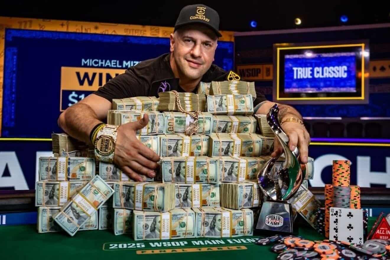 Michael Mizrachi wins the 2025 World Series of Poker No-Limit Hold'em Main Event title in Las Vegas, July 16, 2025. Credit: wsop.com.
