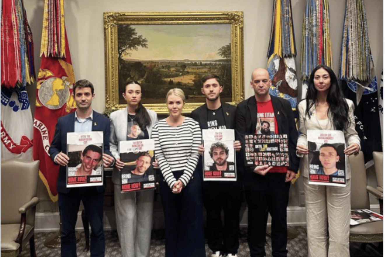 White House Press Secretary Karoline Leavitt (center-left) meets with former hostages and the families of some of those still held in Gaza, in Washington, D.C. on July 2, 2025. Credit: Karoline Leavitt/X Screenshot.