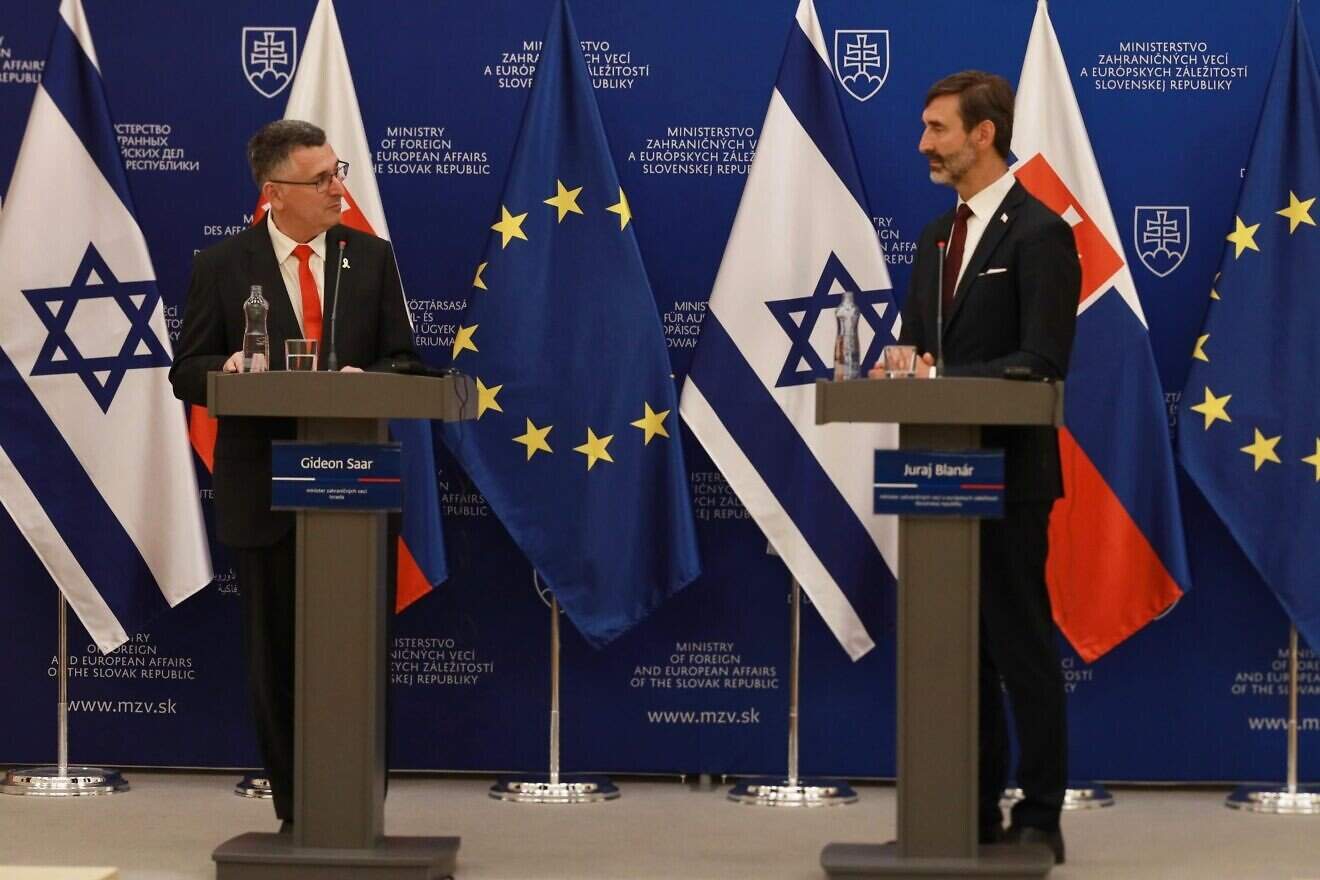 Minister of Foreign Affairs Gideon Sa'ar's Remarks at Press Conference in Bratislava, Slovakia, with Slovakian Foreign Minister Juraj Blanár, July 9, 2024. Photo by Shalev Man/MFA.