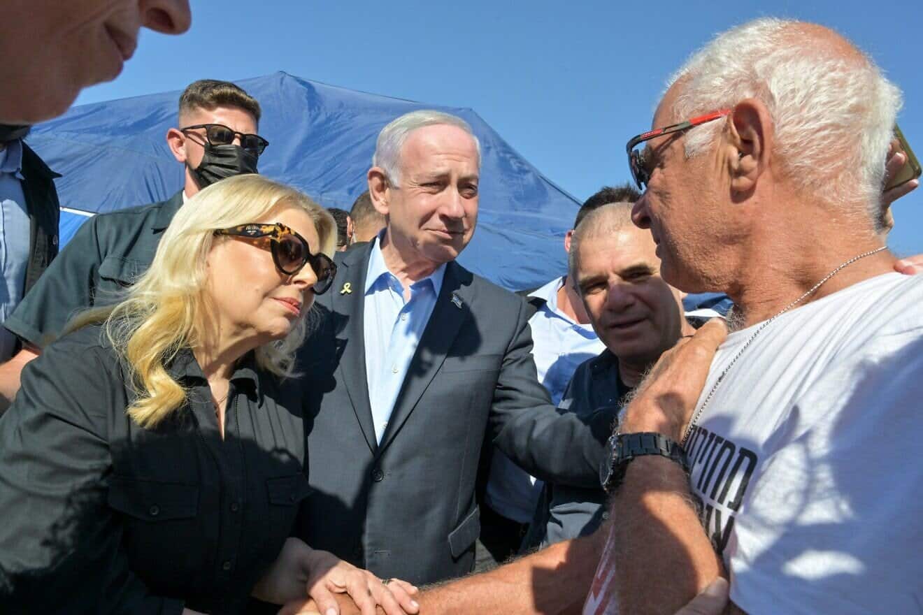 Israeli Prime Minister Benjamin Netanyahu and his wife, Sara, during a visit to Kibbutz Nir Oz, on July 3, 2025. Photo by Kobi Gideon/GPO.