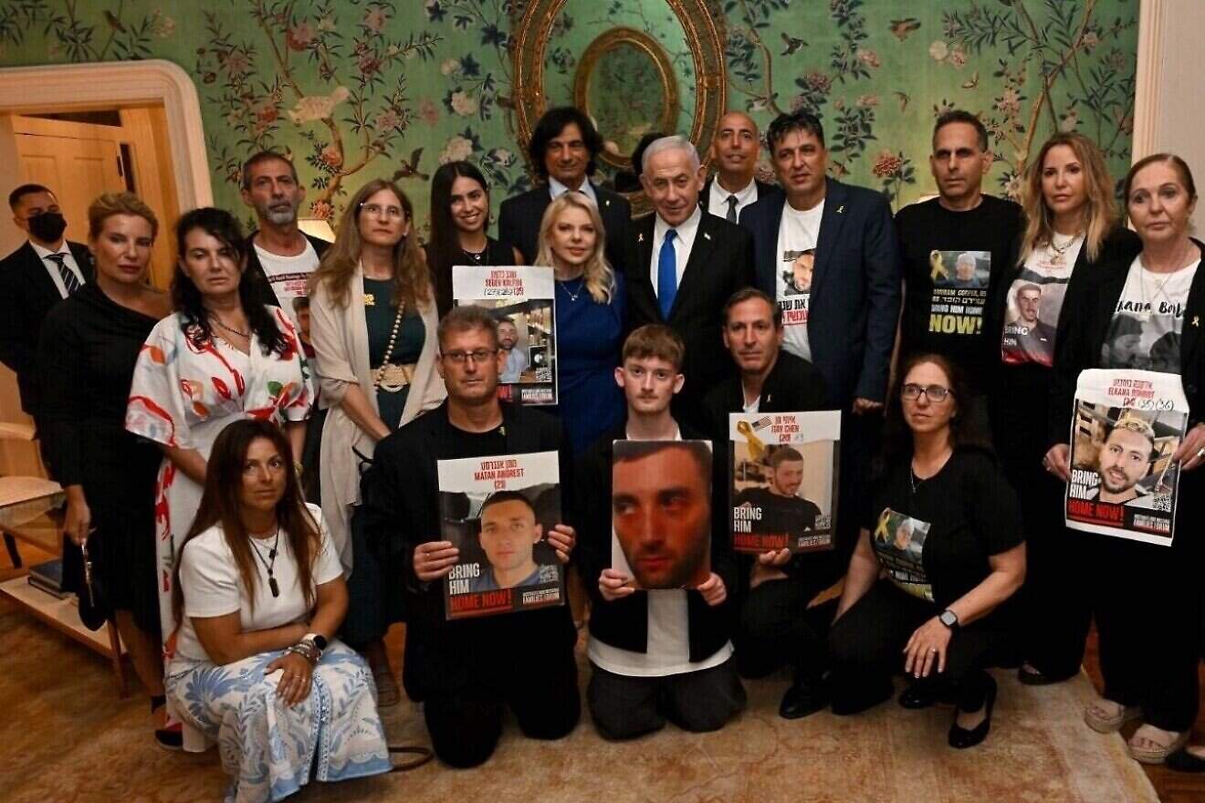 Israeli Prime Minister Benjamin Netanyahu meets relatives of hostages held captive in the Gaza Strip, in Washington, D.C., July 9, 2025. Photo by Avi Ohayon/GPO.