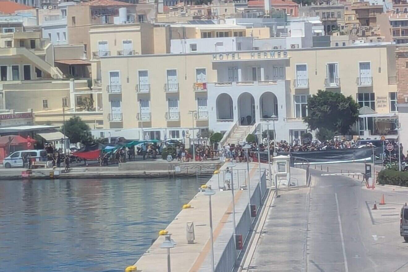 Anti-Israel protests at the Greek island of Syros, July 22, 2025. Photo by Adam Mallerman.