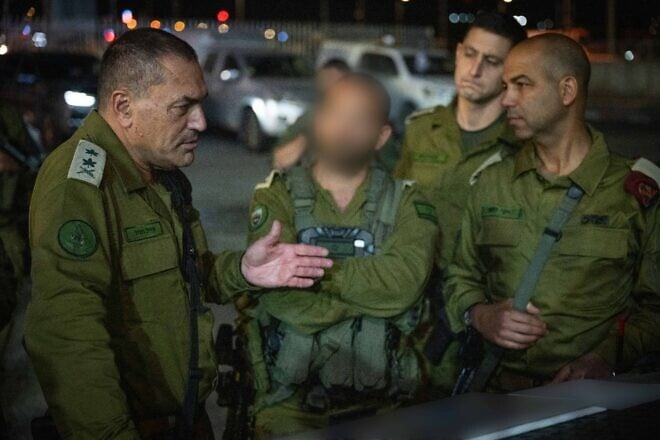 Israel Defense Forces Chief of Staff Lt. Gen. Eyal Zamir conducts an assessment at the scene of the terrorist attack at the Gush Etzion Junction shopping mall in Judea where Shalev Zvuluny was murdered, July 10, 2025. Credit: IDF.