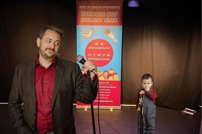 Philip Simon is featured in a banner advertising one of his shows. Credit: Courtesy of Philip Simon.