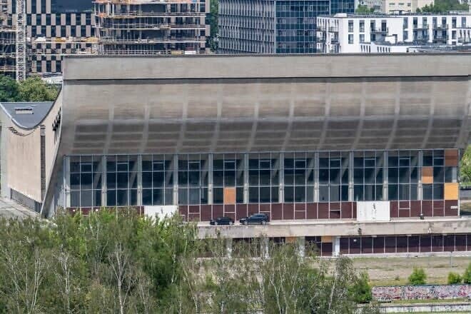 The abandoned Vilnius Palace of Concerts and Sports, also known as Sporto Rūmai, built by Soviets atop the Piramónt Jewish cemetery in Vilnius, Lithuania. Credit: The Government of the Republic of Lithuania.