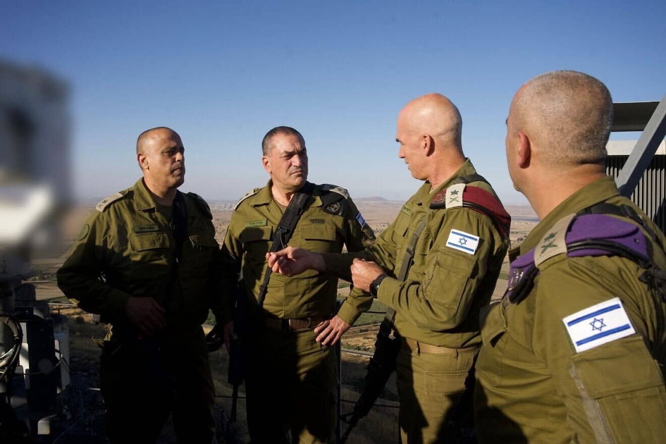 IDF Chief of Staff Lt. Gen. Eyal Zamir (second left) holds a situational assessment at Camp Nafah, the Golan Heights, July 16, 2025. Credit: IDF.