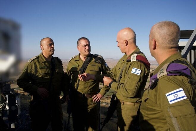 IDF Chief of Staff Lt. Gen. Eyal Zamir (second left) holds a situational assessment at Camp Nafah, the Golan Heights, July 16, 2025. Credit: IDF.