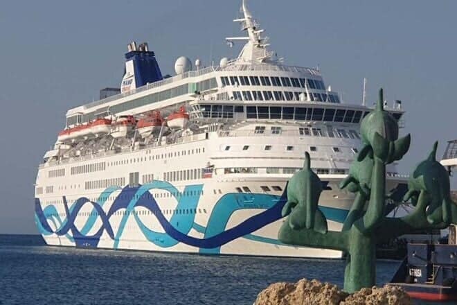 The MS Crown Iris in port at the isle of Rhodes, Greece. Credit: Mano Maritime.