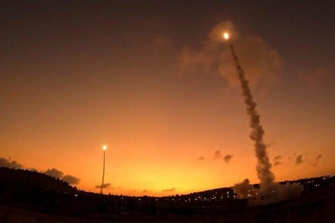 The Arrow defense system intercepting Iranian ballistic missiles during "Operation Rising Lion," June 2025. Credit: Israel Ministry of Defense.