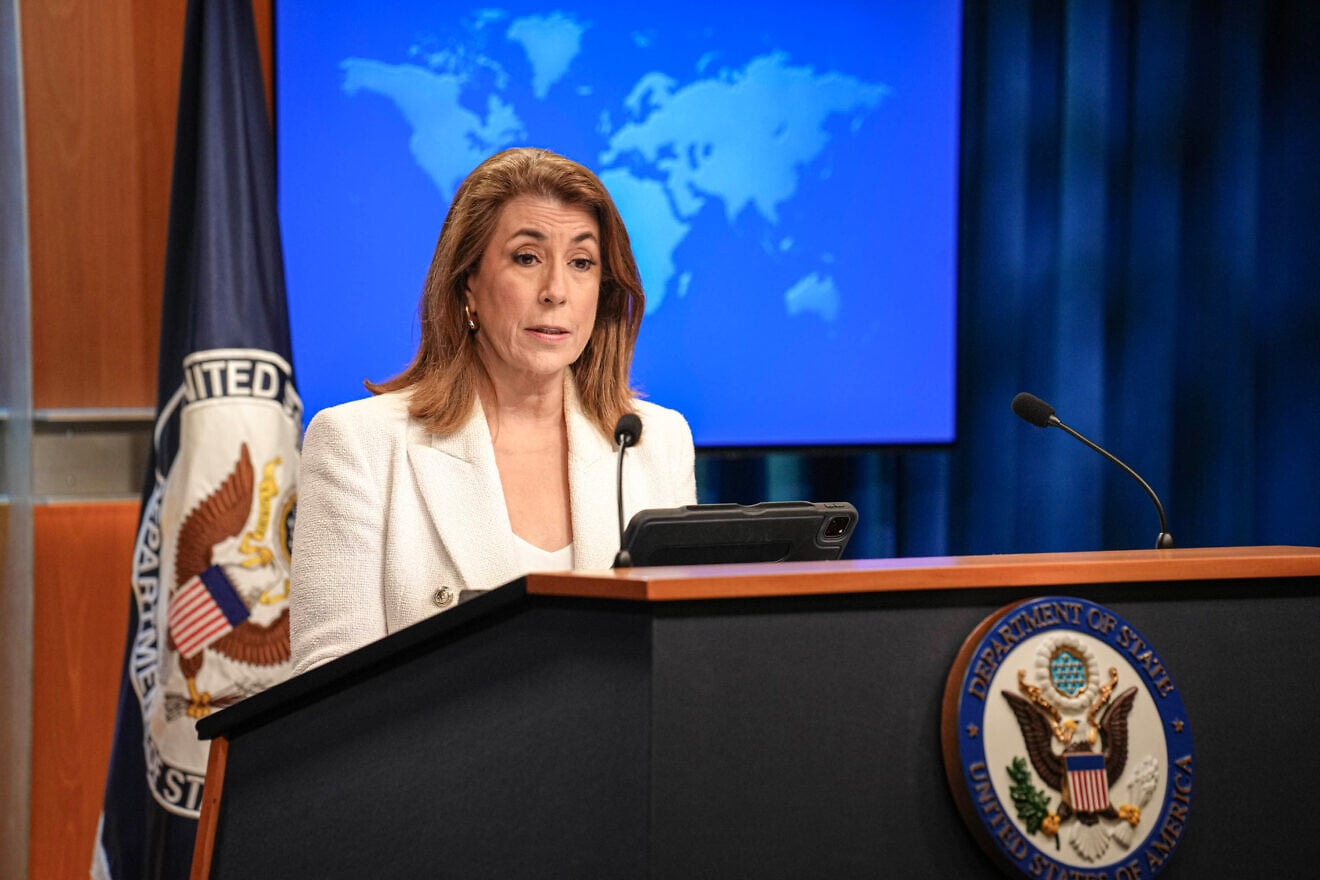Tammy Bruce, the U.S. State Department spokeswoman, holds a press briefing at the department in Washington, D.C., Aug. 12, 2025. Credit: Freddie Everett/U.S. State Department.