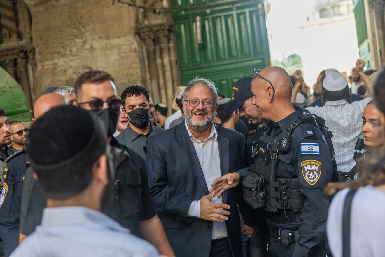 Israeli National Security Minister Itamar Ben-Gvir seen after a visit at the Temple Mount in Jerusalem's Old City, during Tisha B’Av, Aug. 3, 2025. Photo by Chaim Goldberg/Flash90.