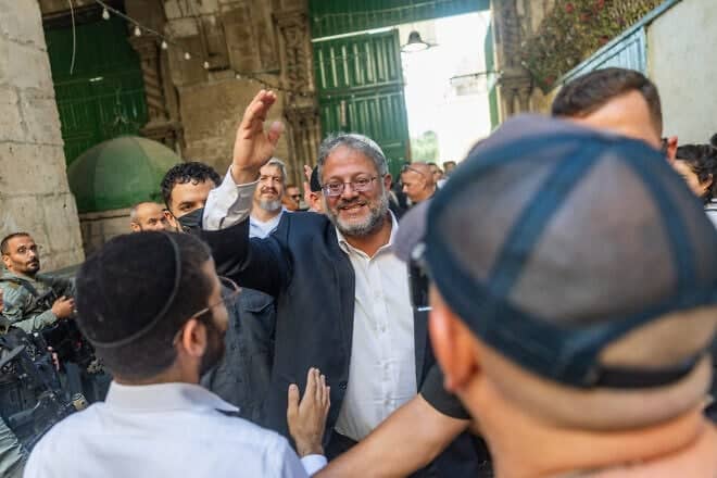 Israeli National Security Minister Itamar Ben-Gvir is seen after a visit to the Temple Mount in Jerusalem's Old City during Tisha B’Av, Aug. 3, 2025. Photo by Chaim Goldberg/Flash90.