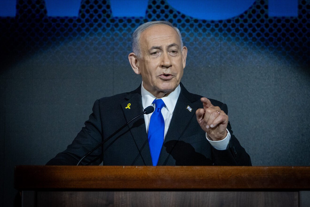 Prime Minister Benjamin Netanyahu speaks at Newsmax event in Jerusalem on Aug. 13, 2025. Photo by Shalev Shalom/POOL.
