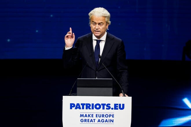Dutch Party for Freedom leader Geert Wilders speaks during a Patriots for Europe rally in Madrid, Feb. 8, 2025. Photo by Pablo Blazquez Dominguez/Getty Images.