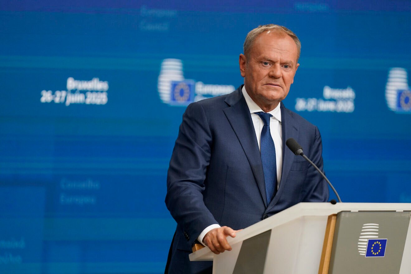 Polish Prime Minister Donald Tusk attends a press conference during the European Council on June 26, 2025 in Brussels, Belgium. Photo by Pier Marco Tacca/Getty Images.