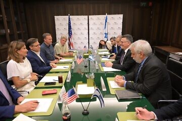 Israeli Foreign Minister Gideon Sa’ar meets with House Speaker Mike Johnson (R-La.) and a congressional delegation in Jerusalem, Aug. 3, 2025. Credit: Israeli Foreign Ministry.