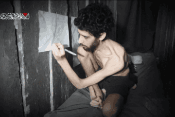 Hostage Evyatar David as seen in a photo released by the terrorist group Hamas on Aug. 1, 2025.