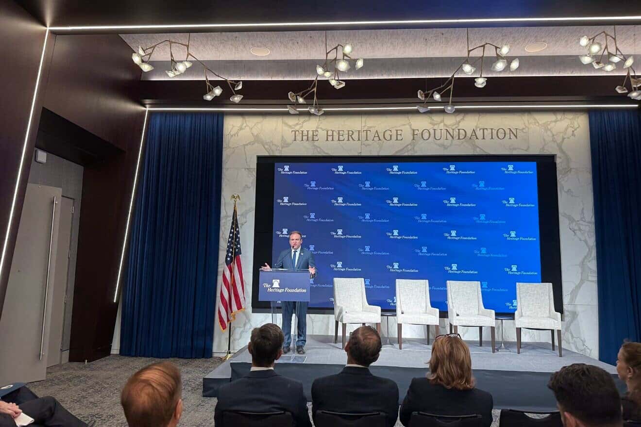 Rev. Johnnie Moore, executive chairman of the Gaza Humanitarian Foundation, speaks at the Heritage Foundation in Washington, D.C., July 31, 2025. Credit: Andrew Bernard.