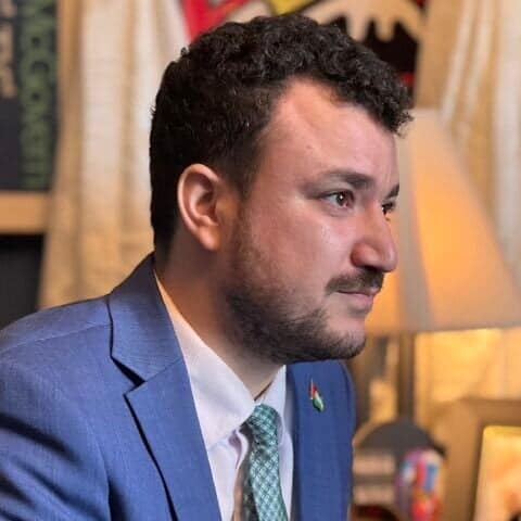 Mahmoud Khalil during a meeting with Rep. Jim McGovern (D-Mass.) at the congressman's office in Washington, D.C., July 22, 2025. Credit: Office of Representative Jim McGovern via Wikimedia Commons. Mahmoud Khalil during a meeting with Rep. Jim McGovern (D-Mass.) at the congressman's office in Washington, D.C., July 22, 2025. Credit: Office of Representative Jim McGovern via Wikimedia Commons.