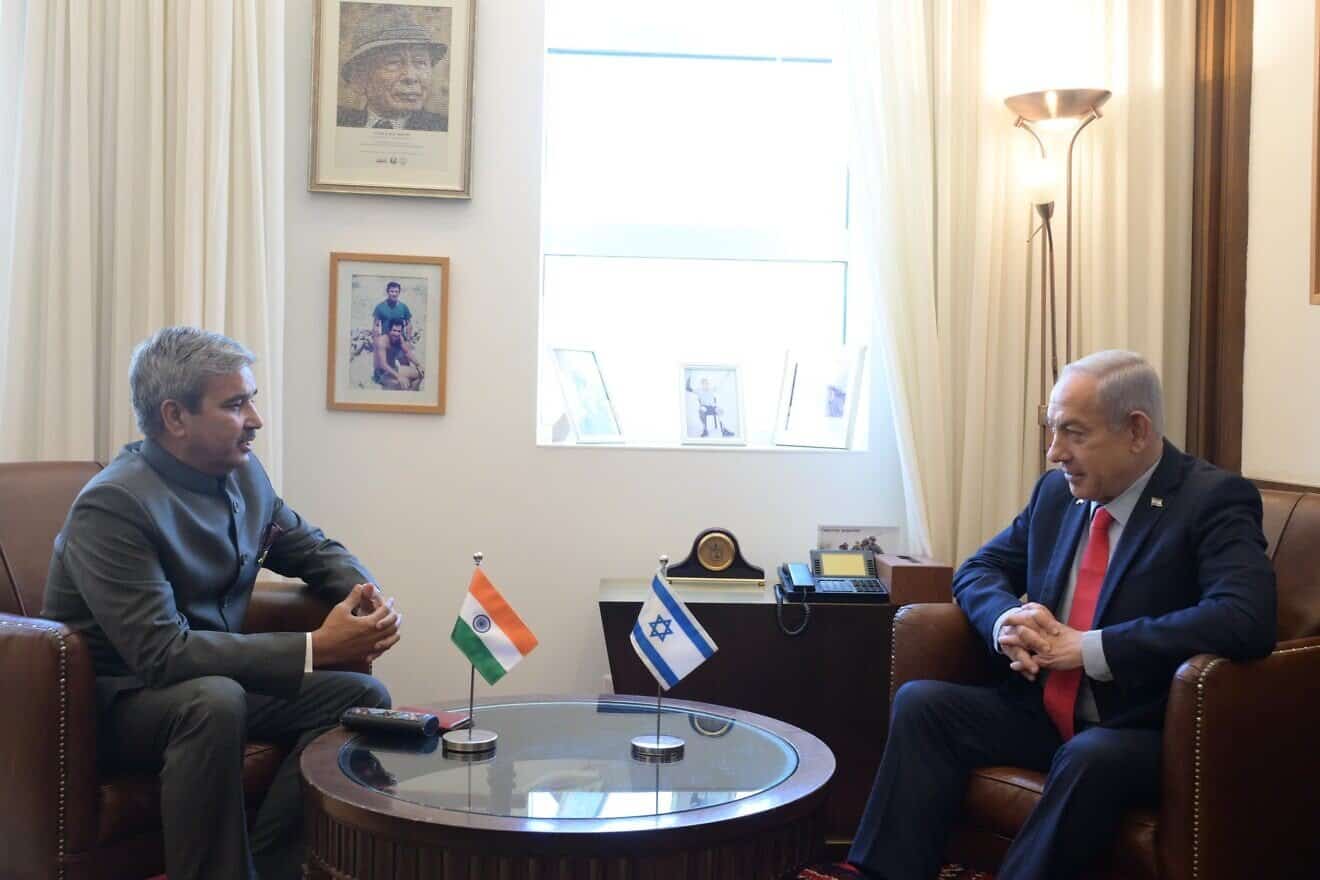 Indian Prime Minister Benjamin Netanyahu hosts Indian Ambassador J.P. Singh in Jerusalem, Aug. 7, 2025. Photo by Amos Ben-Gershom/GPO.