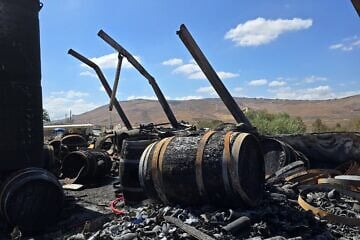 The charred remains of the Avivim Winery on the Israel-Lebanon border, which was destroyed by a Hezbollah missile. Photo by Tal Marom.