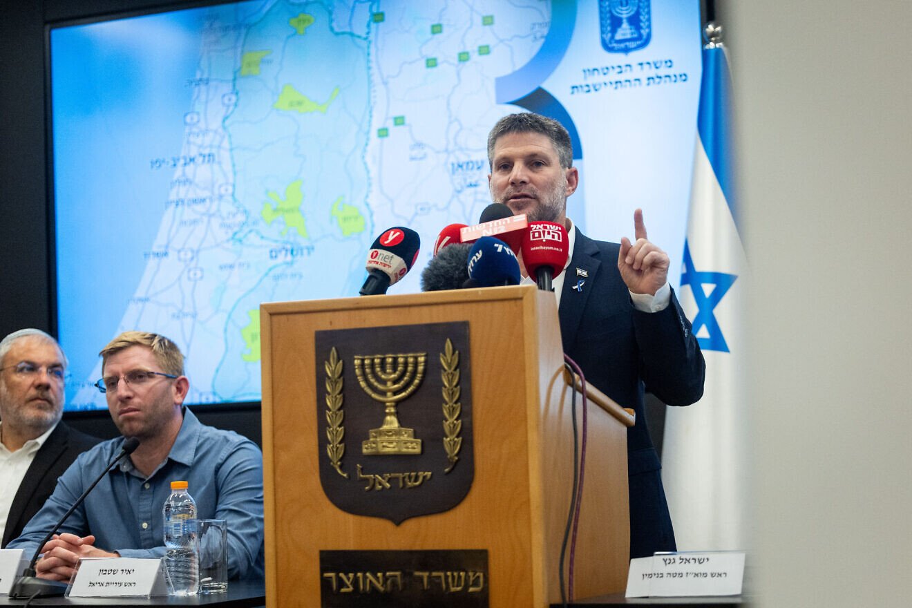 Israeli Finance Minister Bezalel Smotrich holds a press conference at the Finance Ministry in Jerusalem, Sept. 3, 2025. Photo by Yonatan Sindel/Flash90.