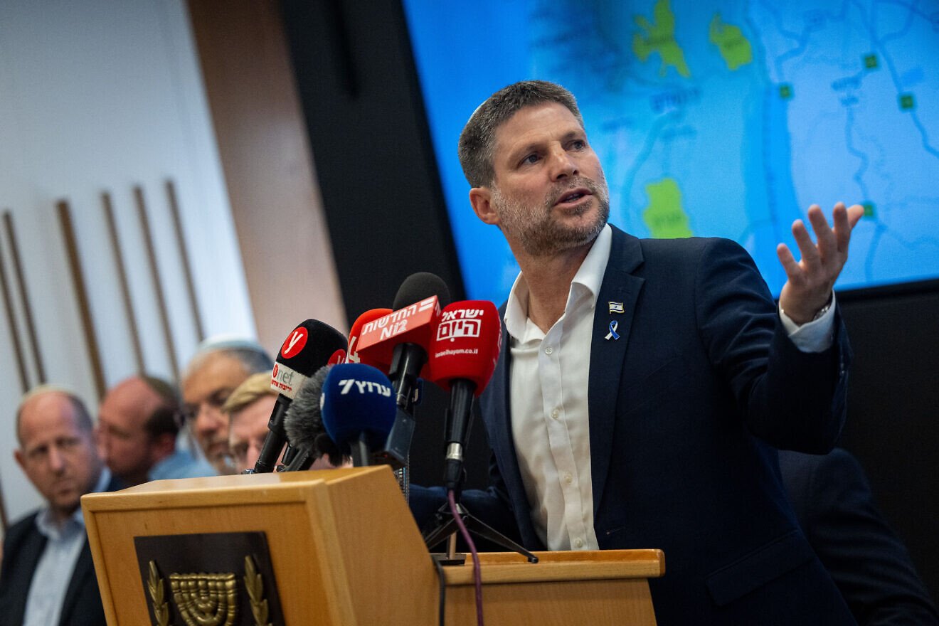 Israeli Finance Minister Bezalel Smotrich holds a press conference with Judea and Samaria mayors, at the Finance Ministry in Jerusalem, Sept. 3, 2025. Photo by Yonatan Sindel/Flash90. Israeli Finance Minister Bezalel Smotrich holds a press conference with Judea and Samaria mayors, at the Finance Ministry in Jerusalem, Sept. 3, 2025. Photo by Yonatan Sindel/Flash90.