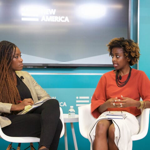 Karen Attiah, global opinions editor for “The Washington Post” (left) with Alexis Okeowo, staff writer for “The New Yorker,” a New America fellow and author of “A Moonless, Starless Sky: Ordinary Women and Men Fighting Extremism in Africa,” Oct. 11, 2017. Credit: New America via Wikimedia Commons.