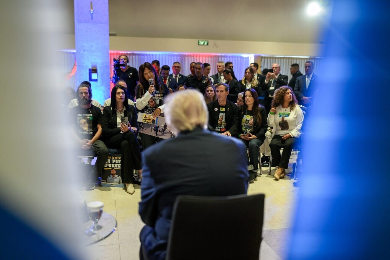 U.S. President Donald Trump meets with hostage families at the Knesset in Jerusalem, Oct. 13, 2025. Credit: Daniel Torok/White House.