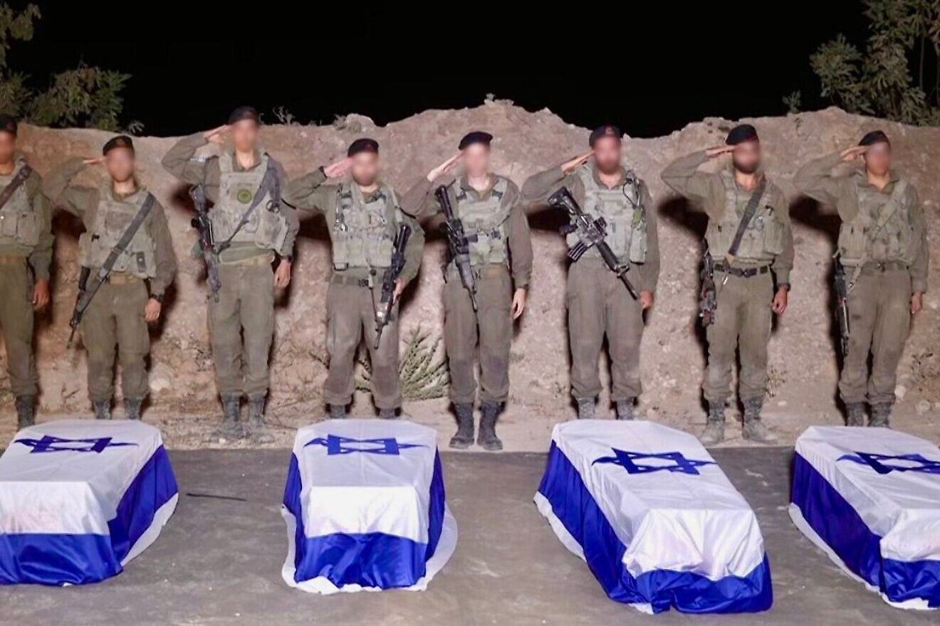 Israel Defense Forces soldiers receive coffins reportedly containing the bodies of four deceased hostages, Oct. 14, 2025. Credit: IDF. Israel Defense Forces soldiers receive coffins reportedly containing the bodies of four deceased hostages, Oct. 14, 2025. Credit: IDF.