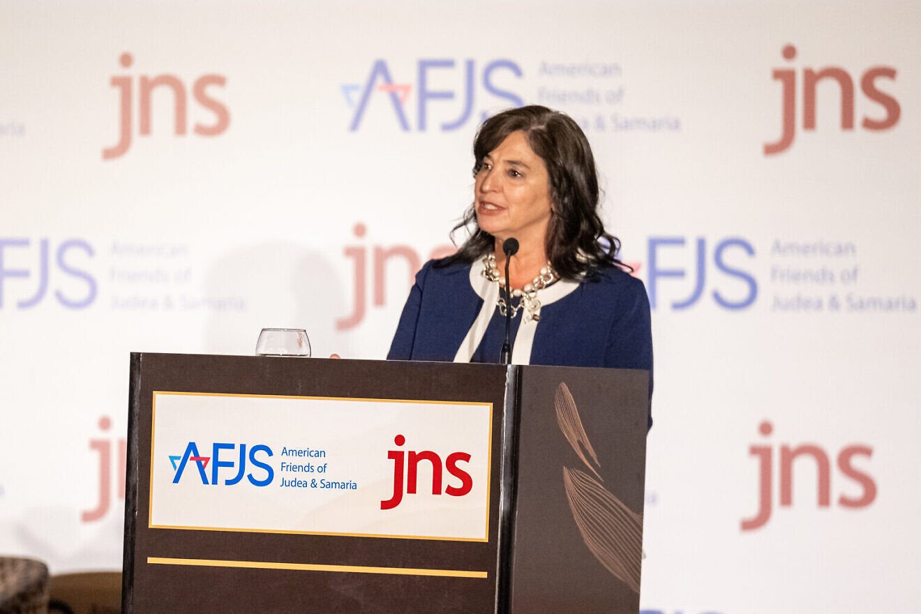 Arkansas State Rep. Mindy McAlindon speaks at “The Future of Judea and Samaria” conference at the Inbal Hotel in Jerusalem, Oct. 29, 2025. Photo by Matt Kaminsky/JNS. Arkansas State Rep. Mindy McAlindon speaks at “The Future of Judea and Samaria” conference at the Inbal Hotel in Jerusalem, Oct. 29, 2025. Photo by Matt Kaminsky/JNS.