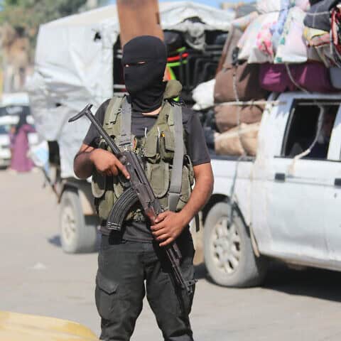 A Hamas terrorist in Gaza City after a ceasefire between Hamas and Israel in Gaza, Oct. 11, 2025. Credit: Ali Hassan/Flash90.